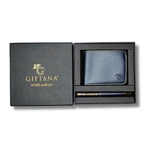 Giftana Vegan Leather Wallet and Pen Gift Set Navy Blue 01