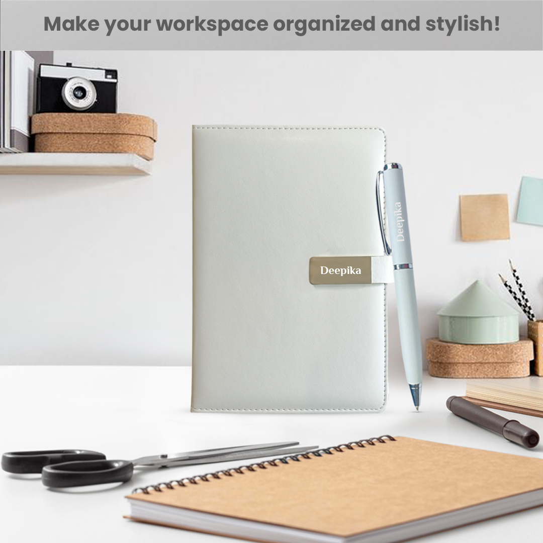 Notebook_Diary_pen-with_name_-_White Notebook Diary pen with name White
