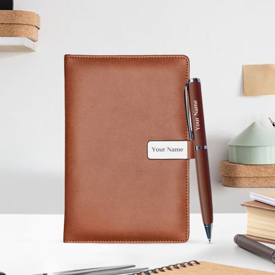 Personalized_Notebook_Diary_pen_-_Tan Personalized Notebook Diary pen Tan