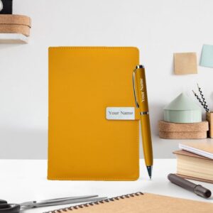Colorful 2 in 1 Gift Set Diary and Pen 5 Personalized Notebook Diary with Pen Gift Set Yellow
