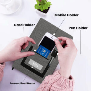 A5 Notebook Diary Front Pocket with Loop 4 Pocket diary grey
