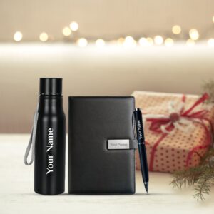Corporate Gift Set 3 in 1 Pen with Steel Water Bottle and Leather Diary