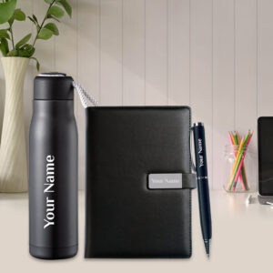 Giftana 3 in 1 Gift Set Pen with Flask Bottle and Leather Diary