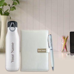 Giftana 3 in 1 Gift Set Pen with Flask Bottle and Leather Diary