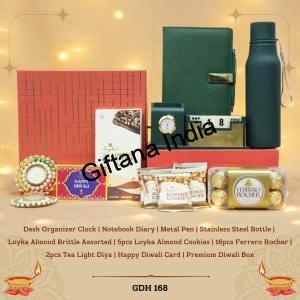 Diwali Corporate Gift Set: Desk Organizer Clock, Premium Treats & Accessories - giftanaindia