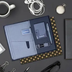 4 in 1 Personalised Jute Gift Set Card holder , Diary, Metallic Pen and Keychain - Giftana