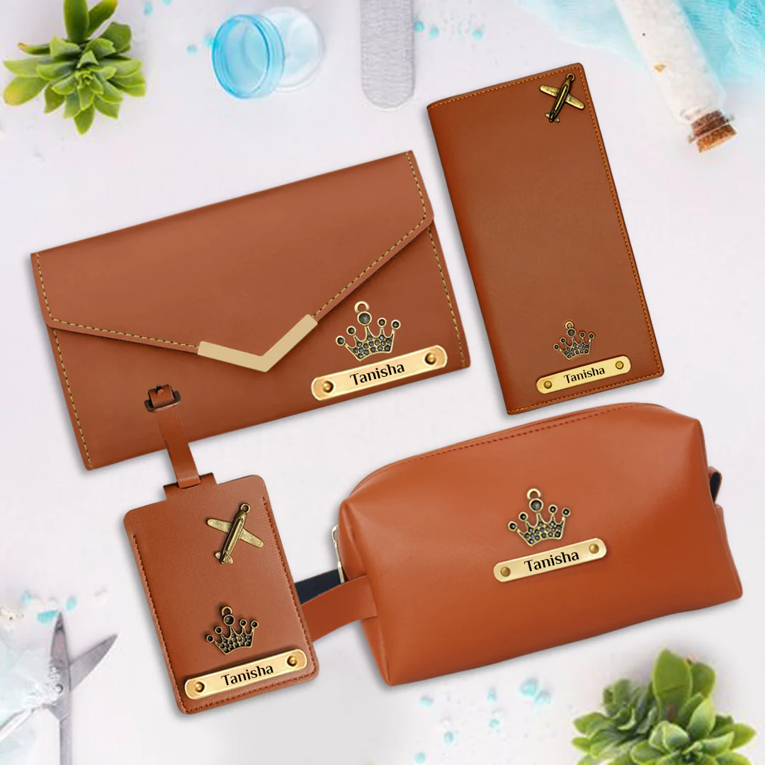 Personalized_4-in-1_Ladies_Wallet_Travel_Pouch_Luggage_Tag_Passport_Cover_Set_-Tan_03 Customized Corporate Gift set