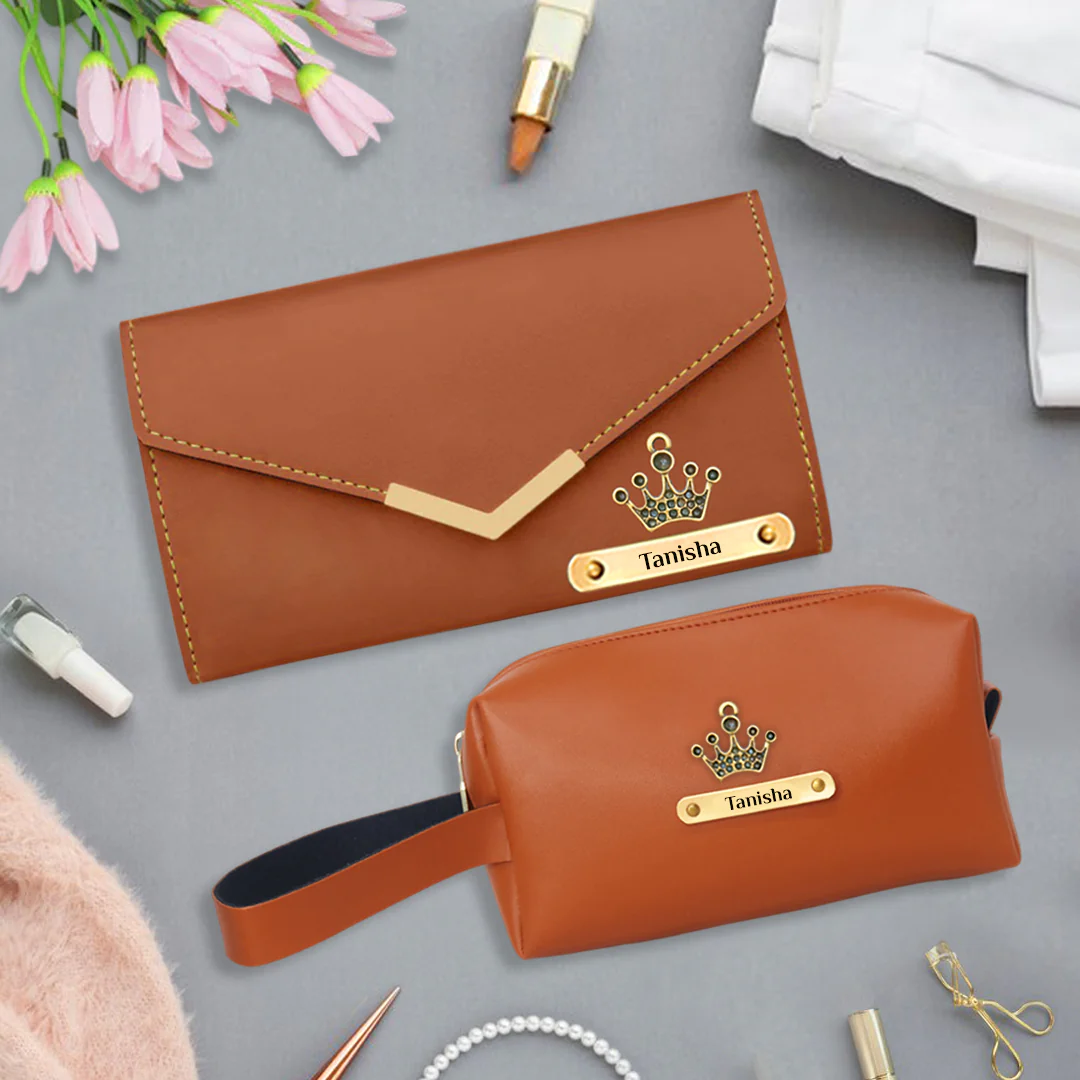Personalized Ladies Wallet Pouch Set Stylish Purse for Women Tan 03