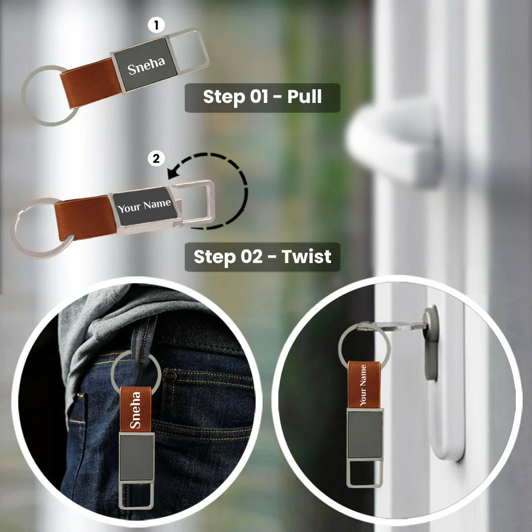 Personalized Name Business Visiting Card Holder and Keychain Brown 03