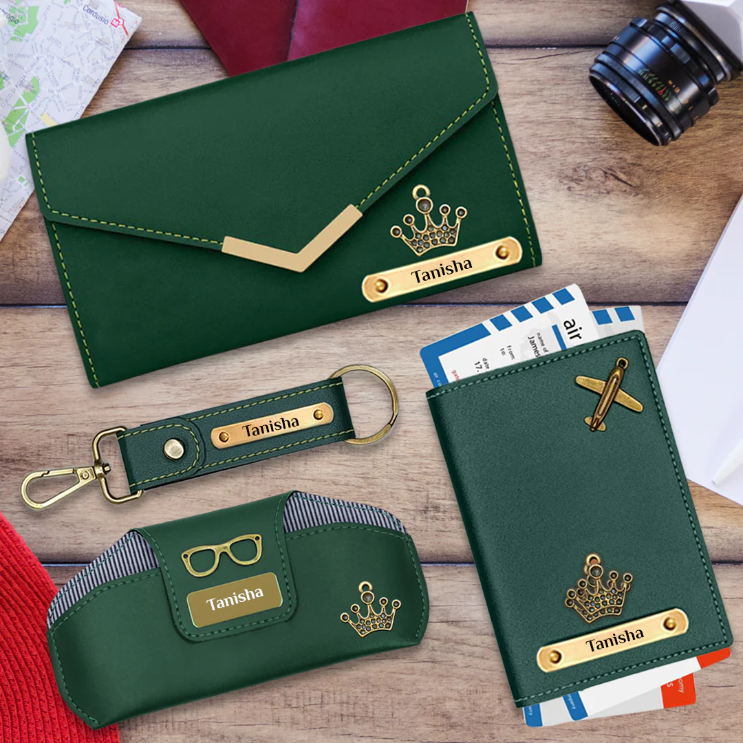 Sunglass Case Wallet Keychain Passport Cover Elegant Green Personalized Gift for Women 03