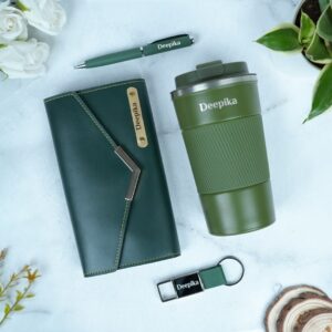 ladies wallet tumbler pen keychain set green