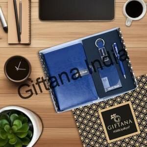 Premium Corporate Gift Set - Diary, Pen, Cardholder & Keychain 2 4 in 1 Personalized Diary with Pen Card Holder Metal Keychain Gift Set Blue