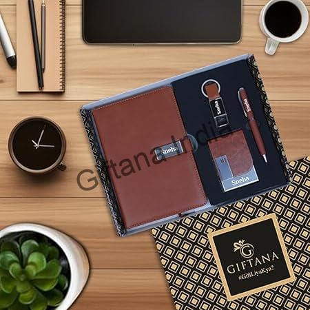 4 in 1 Personalized Diary with Pen, Card Holder & Metal Keychain Gift Set – Brown 4 in 1 Personalized Diary with Pen Card Holder Metal Keychain Gift Set Brown