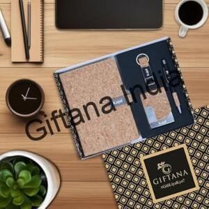Premium Corporate Gift Set - Diary, Pen, Cardholder & Keychain 4 4 in 1 Personalized Diary with Pen Card Holder Metal Keychain Gift Set Cork