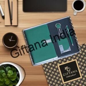 Premium Corporate Gift Set - Diary, Pen, Cardholder & Keychain 5 4 in 1 Personalized Diary with Pen Card Holder Metal Keychain Gift Set Green