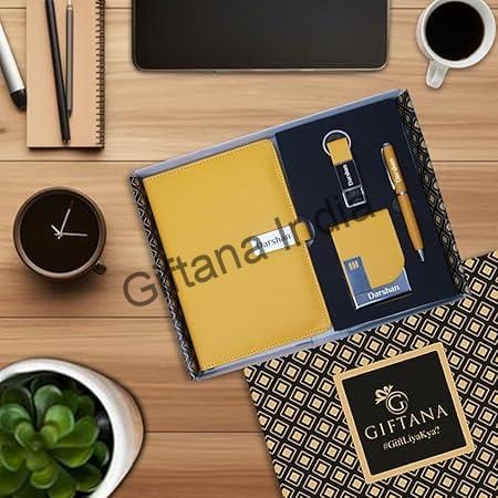 4 in 1 Personalized Diary with Pen, Card Holder & Metal Keychain Gift Set – Yellow 4 in 1 Personalized Diary with Pen Card Holder Metal Keychain Gift Set Yellow