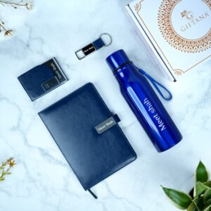 4-in-1 Business Gift Set-Custom & Classy 5 4 in 1 055 bottle diary cardholder keychain blue