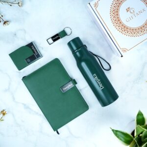 4-in-1 Business Gift Set-Custom & Classy 6 4 in 1 055 bottle diary cardholder keychain green