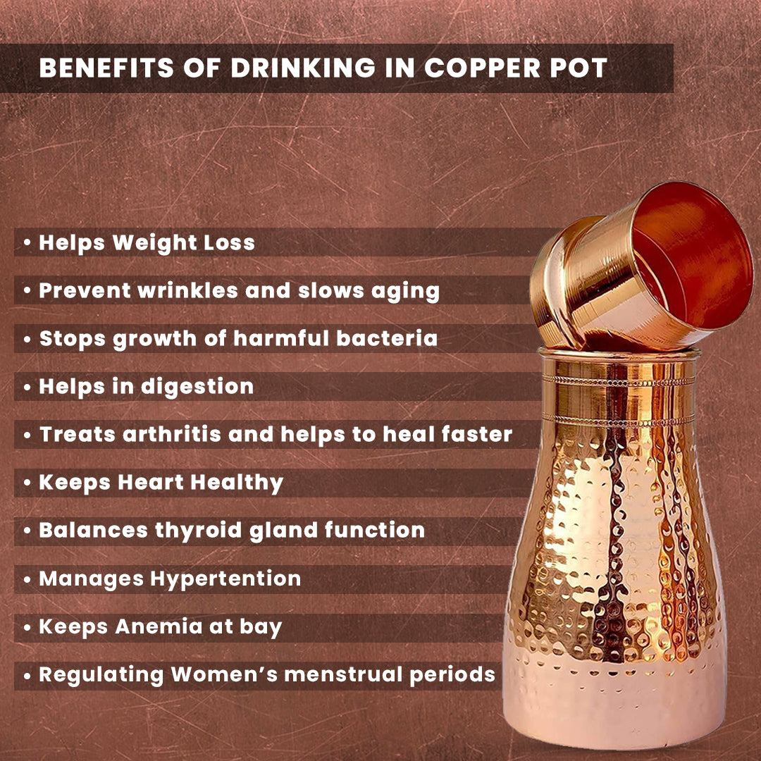 Giftana Copper Water Pot 1000ml with Cup I Pure Copper and Ayurvedic Health Benefits 03
