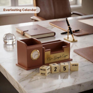 Tan brown gold desk clock organizer 4