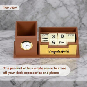 Tan brown gold desk clock organizer 5