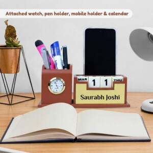 Tan brown gold desk clock organizer 7