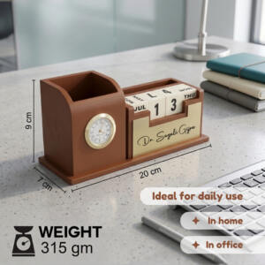 Tan brown gold desk clock organizer 8