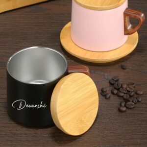 Tea Coffee Mug with Wooden Lid and Saucer Black3