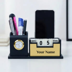 black gold desk clock organizer 2