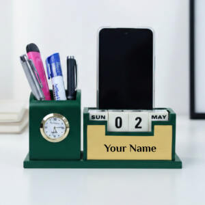 green gold desk clock organizer 4