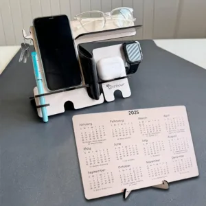 Personalised Wooden Desk Organiser with Calendar