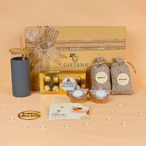 Giftana Premium Diwali Hamper - Sipper, Diyas & Ferrero - giftana