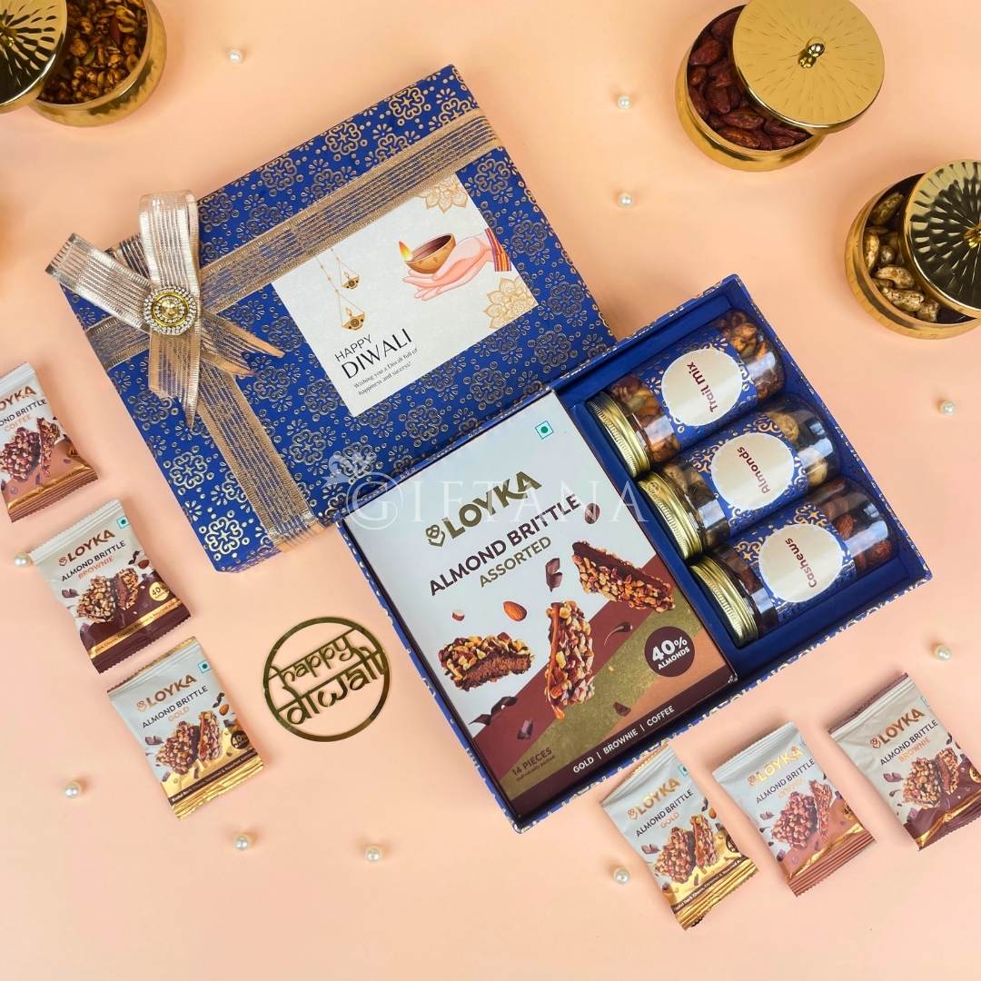 Corporate Diwali Gifts India - Premium Almond Brittle and Dry Fruits Hamper by Giftana (2) Corporate Diwali Gifts India - Premium Almond Brittle and Dry Fruits Hamper by Giftana