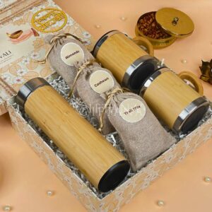 Deluxe Diwali Corporate Gift Set – Bamboo Bottle Mugs Nuts 3