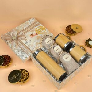 Deluxe Diwali Corporate Gift Set – Bamboo Bottle Mugs Nuts 4