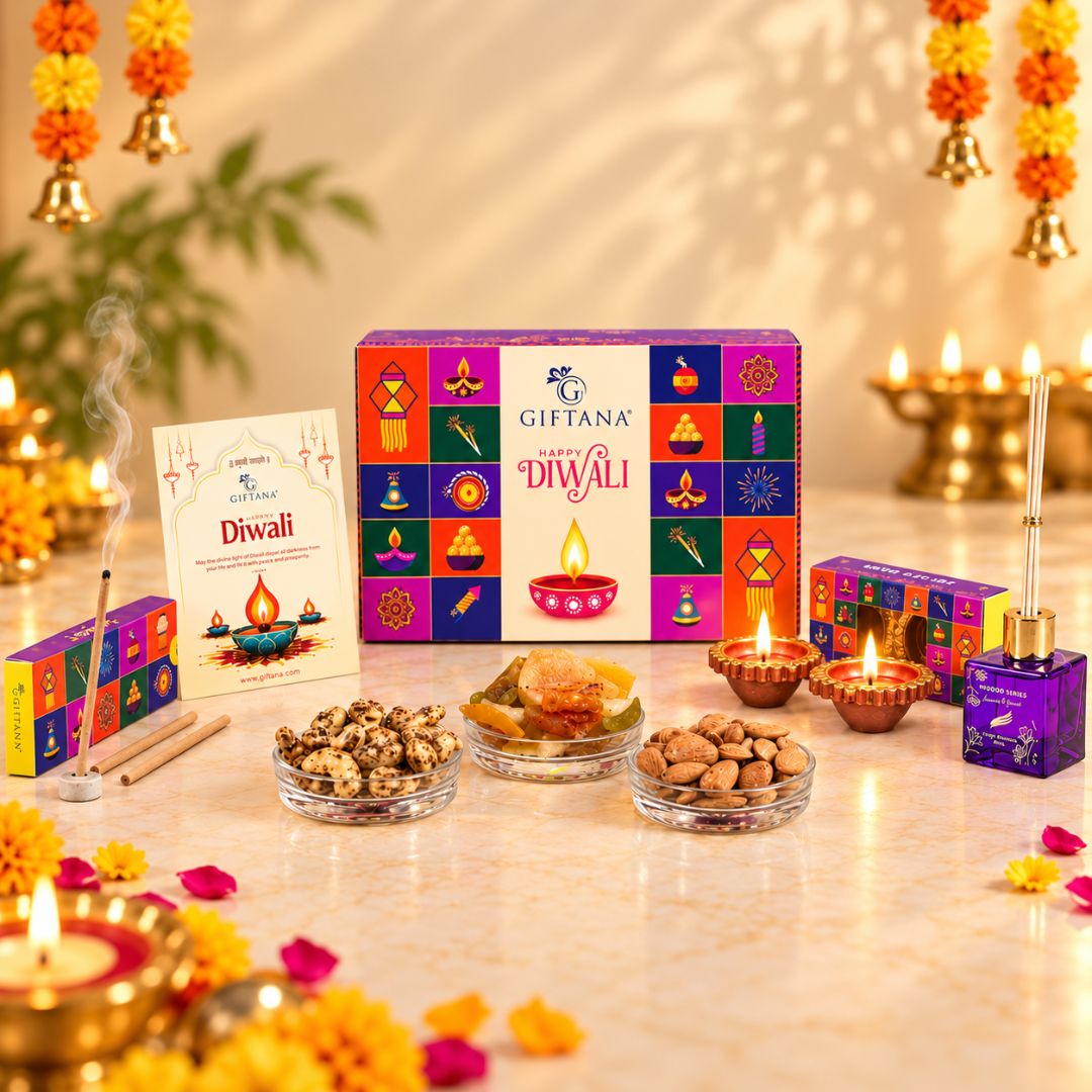Diwali Gifts with Nuts, Diffuser & Festive Diwali Aura Diwali Gifts with Nuts, Diffuser & Festive Diwali Aura