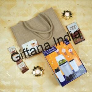 Diwali Tech & Treats Gift Set - Blender, Brittle & Jute Bag