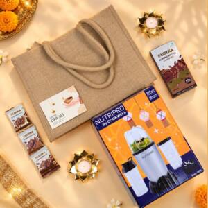 Diwali Tech & Treats Gift Set - Blender, Brittle & Jute Bag