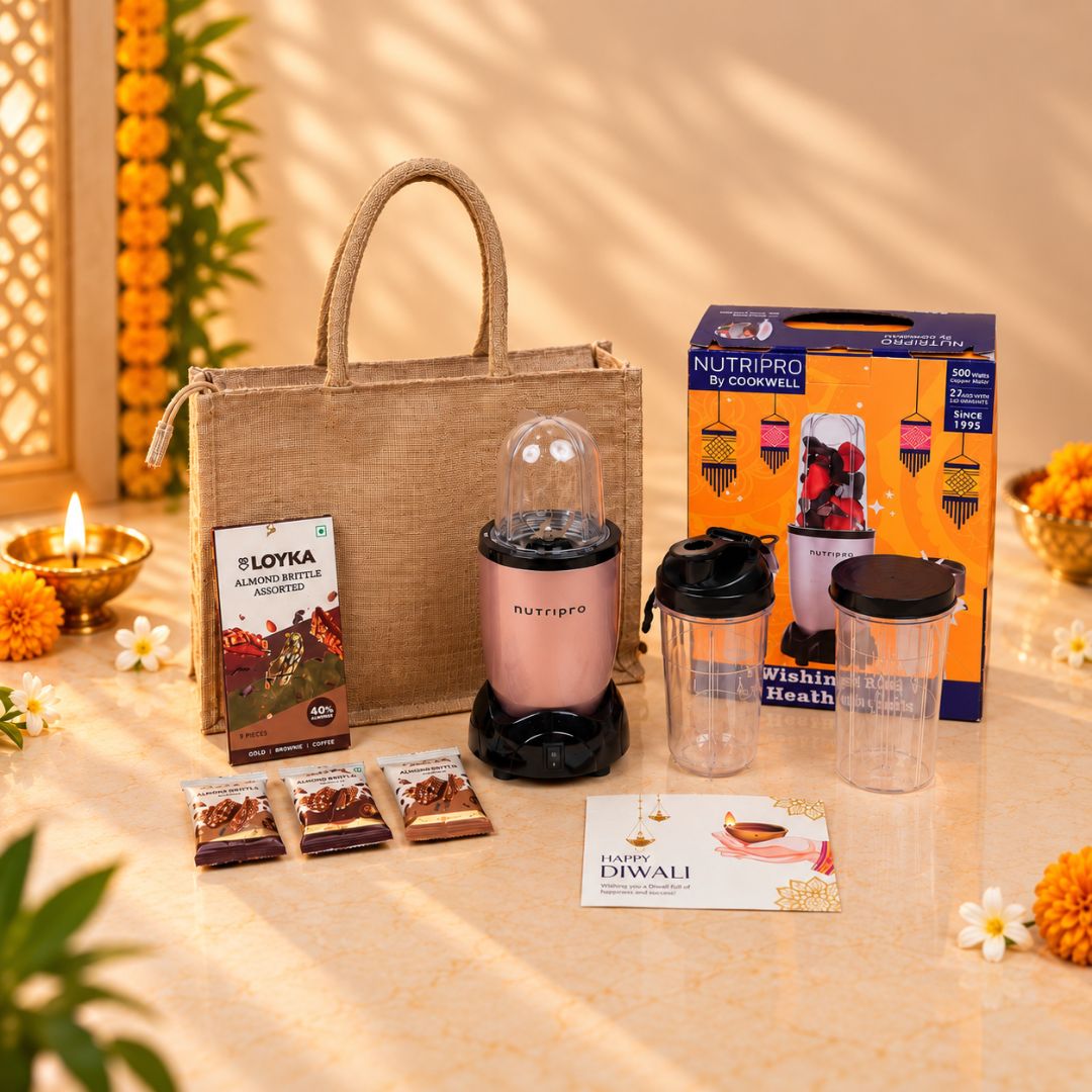 Diwali Tech & Treats Gift Set – Blender, Brittle & Jute Bag 2 Diwali Tech Treats Gift Set – Blender Brittle Jute Bag 2
