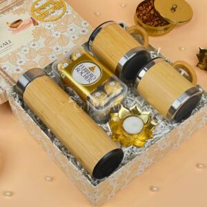 Festive Corporate Diwali Gift Hamper Bamboo Bottle Mugs Chocolates 3