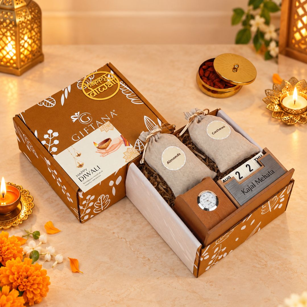Luxury Diwali Desk Gift for Employees - Cashews & Almonds - Giftana Luxury Diwali Desk Gift for Employees - Cashews & Almonds