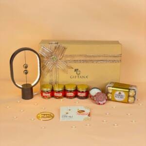 Luxury-Diwali-Gifts-Hampers-Online-Magnetic-Lamp-Ferrero-Dry-Fruits - Giftanaindia