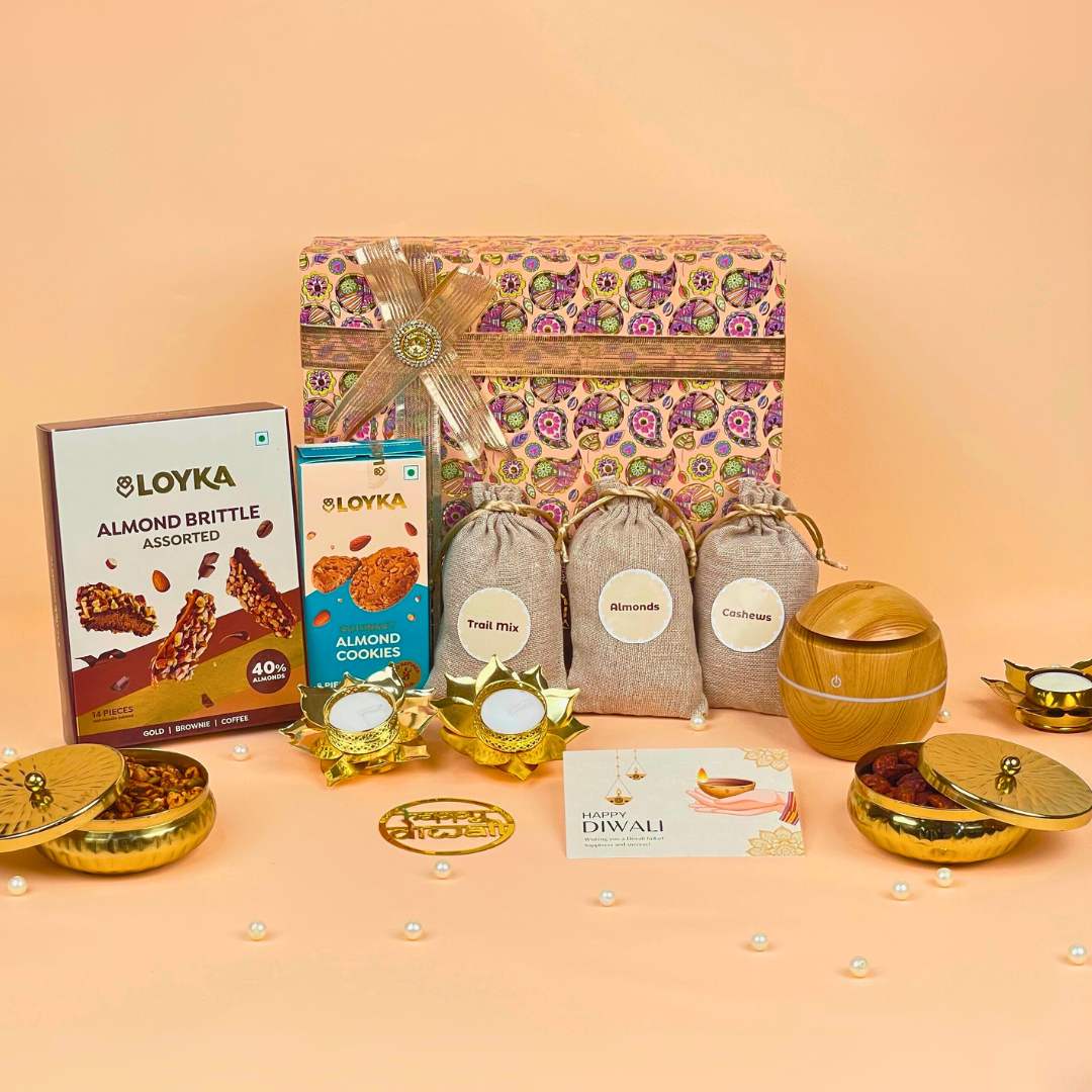 Premium Electronics & Gourmet Diwali Gifts – Wooden Humidifier Set Premium Diwali Hampers Online Crystal Lamp Ferrero Dry Fruits 1