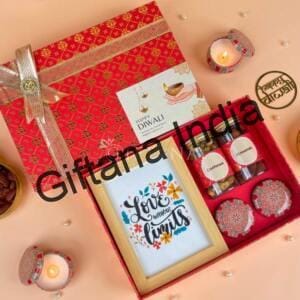 Unique Diwali Gifts for Clients Wooden Photo Frame & Candle Box Giftana