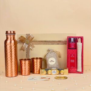Copper Tranquil Treats Box Luxury Diwali Gifts with Bottle and Glasses 1 Copper Tranquil Treats Box Luxury Diwali Gifts with Bottle and Glasses