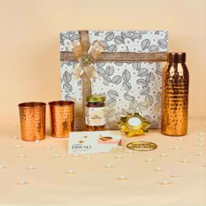 Radiant Copper Hamper Diwali Gifts with Bottle and Glasses