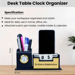 desk clock organizer black gold 1