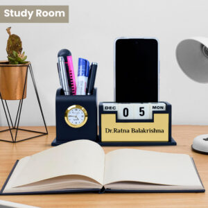 desk clock organizer black gold 2