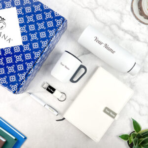 5 in 1 set rubber bottle diary mug key pen white 1