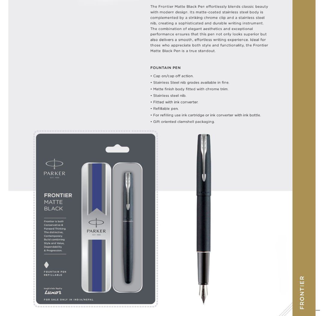 Frontier Matte Black Fountain Pen with Chrome Trim Frontier Matte Black Fountain Pen with Chrome Trim